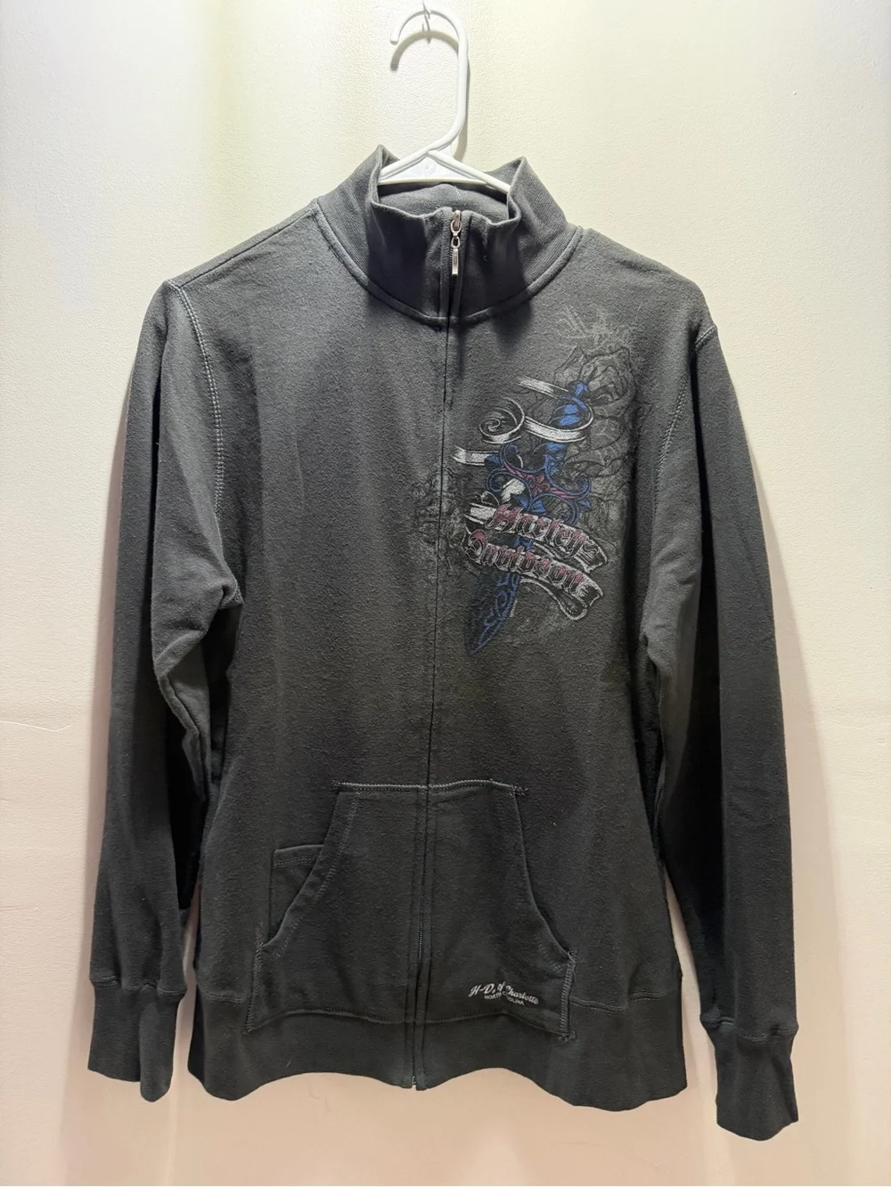 Harley-Davidson Black Zip-Up Jacket with Pink Wing Graphic